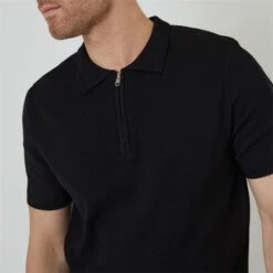 Threadbare Quarter Zip Textured Trim Knitted Polo Shirt -FRASERS Shop 29883703 l a3