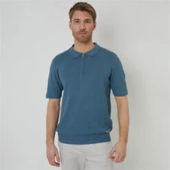 Threadbare Quarter Zip Textured Trim Knitted Polo Shirt -FRASERS Shop 29883718 l