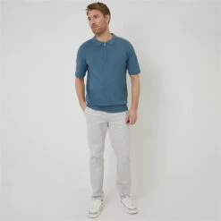 Threadbare Quarter Zip Textured Trim Knitted Polo Shirt -FRASERS Shop 29883718 l a2