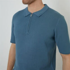 Threadbare Quarter Zip Textured Trim Knitted Polo Shirt -FRASERS Shop 29883718 l a3