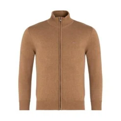 Eden Park Brown Zip Cardigan With Stand-up Collar