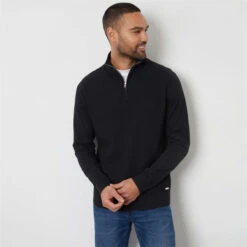 Threadbare Basket Stitch Mock T-Shirt Quarter Zip Jumper