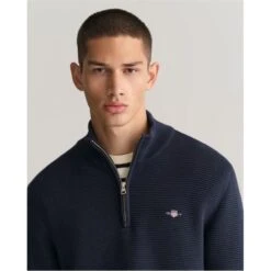 Gant TEXTURED COTTON H-ZIP EVENING BLUE -FRASERS Shop 31372118 l a2