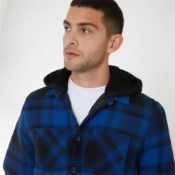 Threadbare Check Shacket With Borg-Lined Hood -FRASERS Shop 31813018 l a3