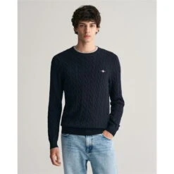 Gant COTTON CABLE C-NECK EVENING BLUE S -FRASERS Shop 32888618 l a2