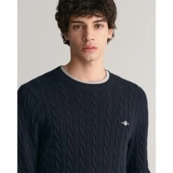 Gant COTTON CABLE C-NECK EVENING BLUE S -FRASERS Shop 32888618 l a4