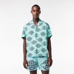 Lacoste Globe Print Cotton Twill Shirt